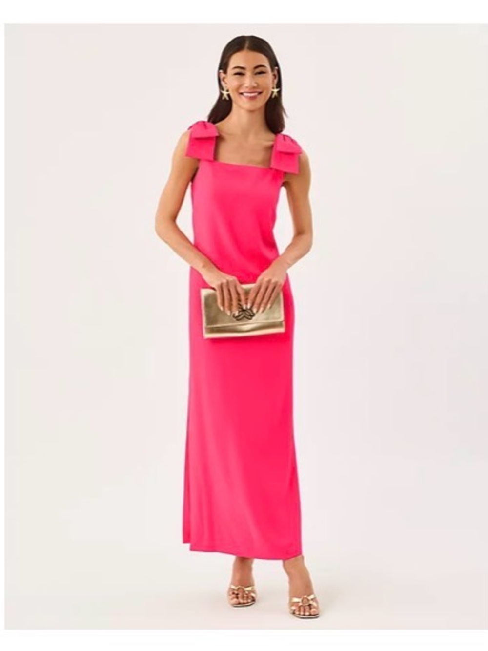 Lilly Pulitzer Hot Pink Bow-Shoulder Maxi Dress